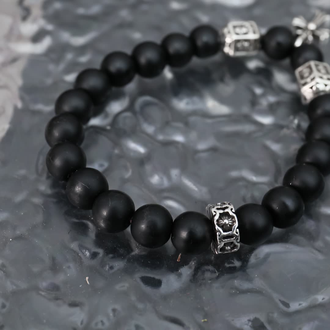 Chrome Hearts Scandinavian Design Beaded Bracelet with Cross Charm